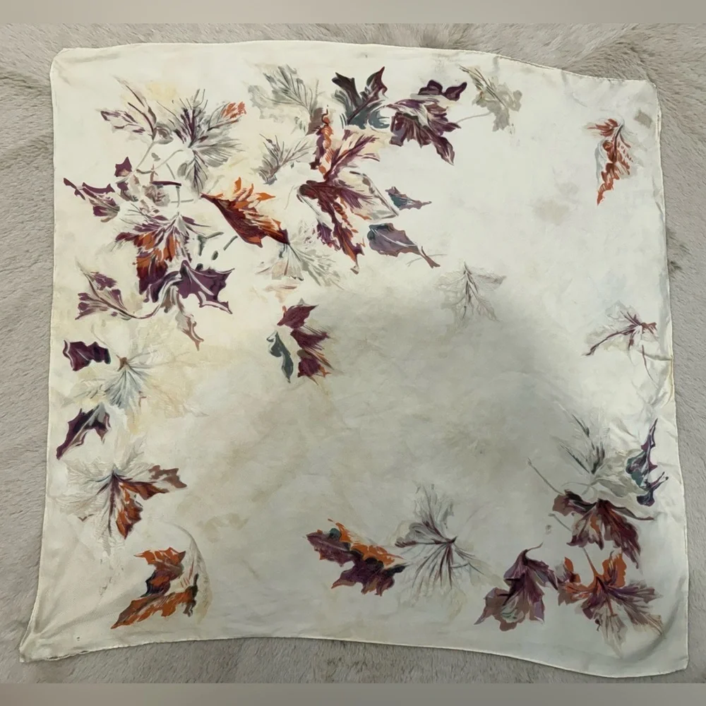 Floral Square Scarf Cream Sheer Lightweight Neck Head Scarf